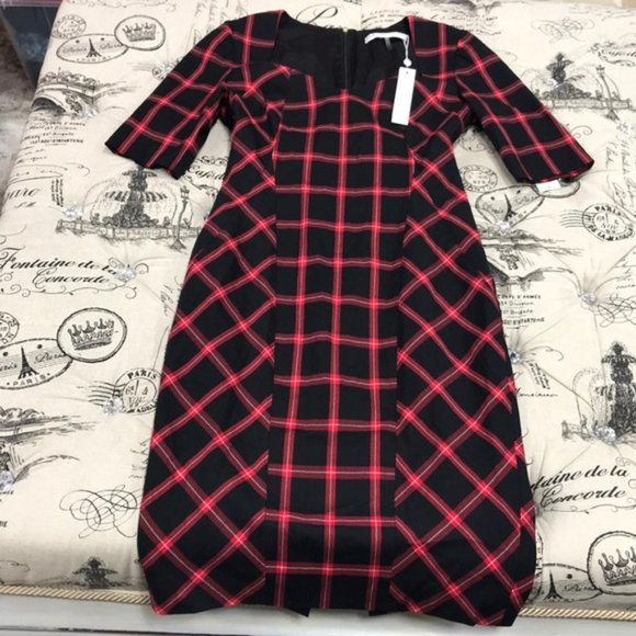 Trina Turk Black and Red Plaid Midi Dress - Picture 4 of 8